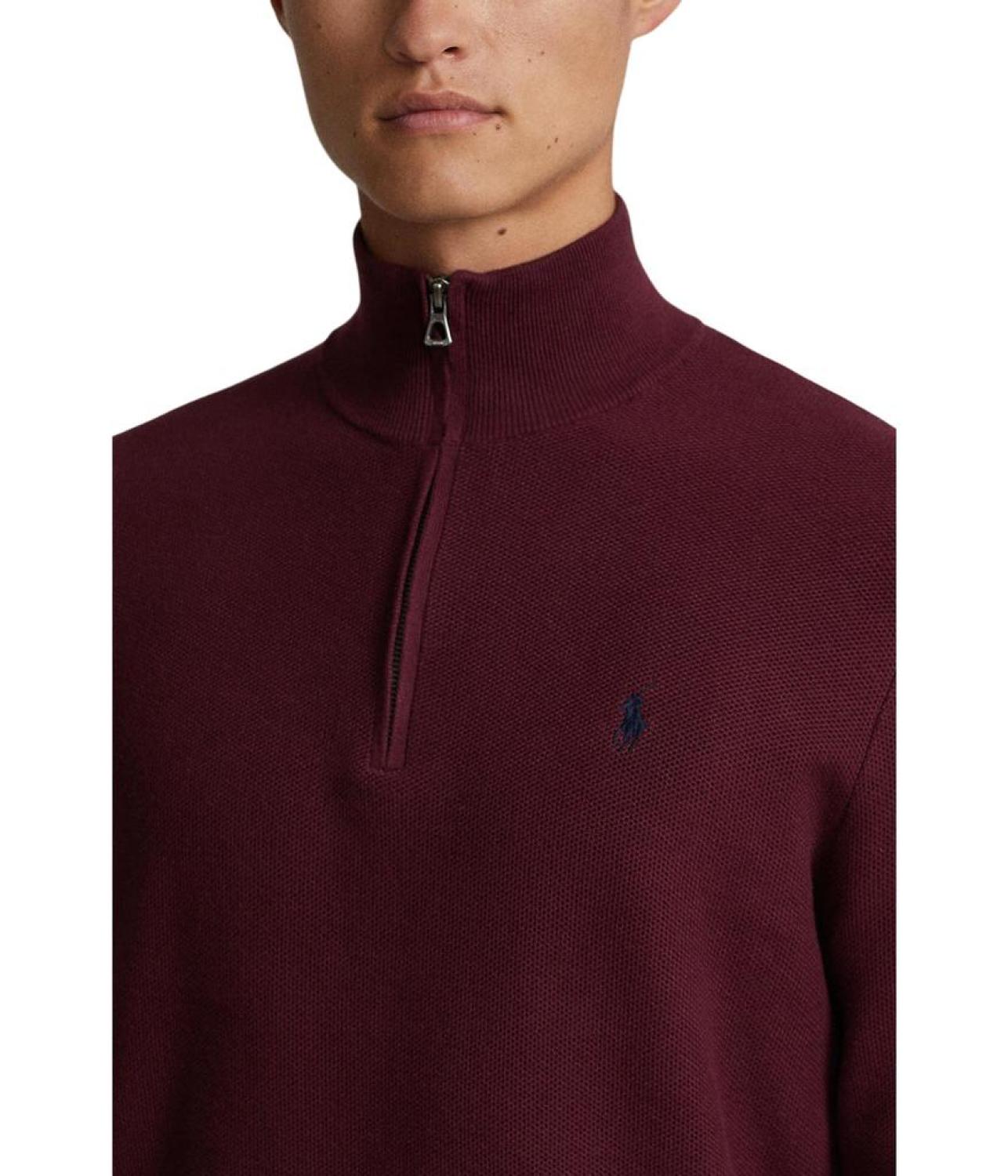 Mesh-Knit Cotton 1/4 Zip Sweater