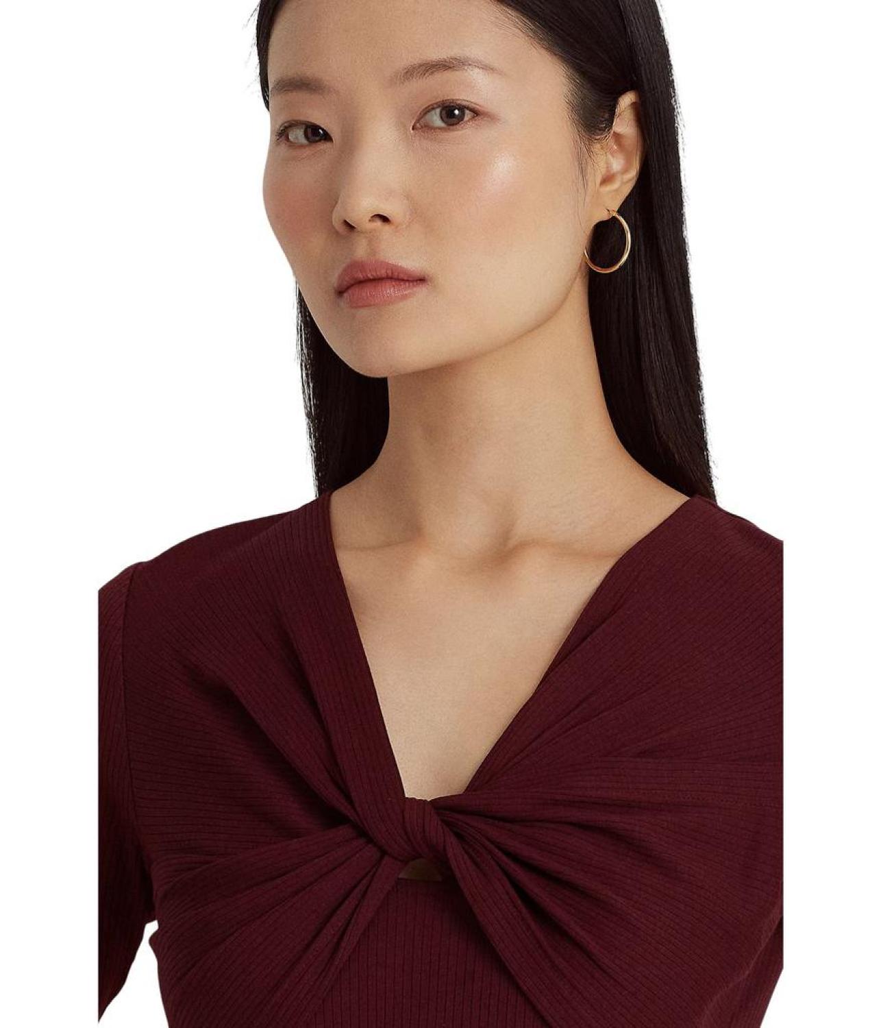 Twist-Front Rib-Knit Cotton-Blend Tee