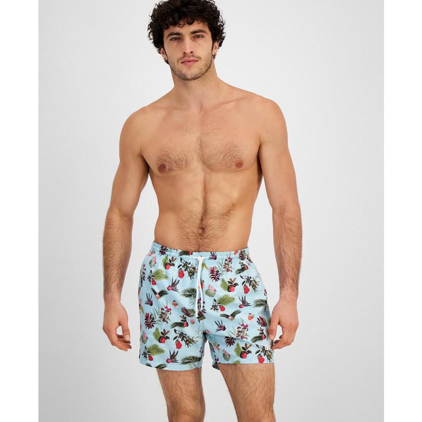 Men's 5" Piranha Tropical Print Drawstring Swim Trunks