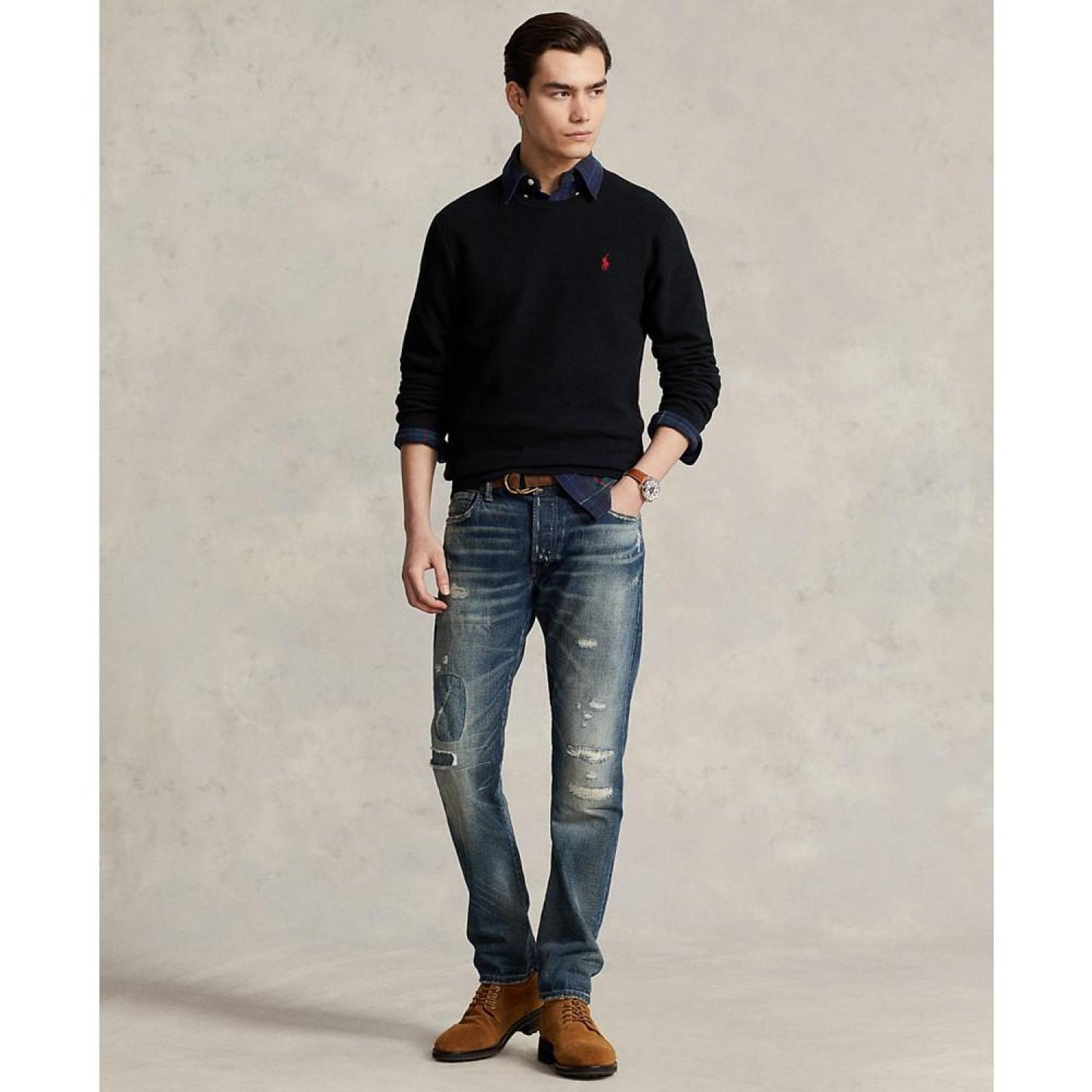 Men's Textured Cotton Crewneck Sweater