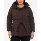 Women's Plus Size Belted Hooded Puffer Coat