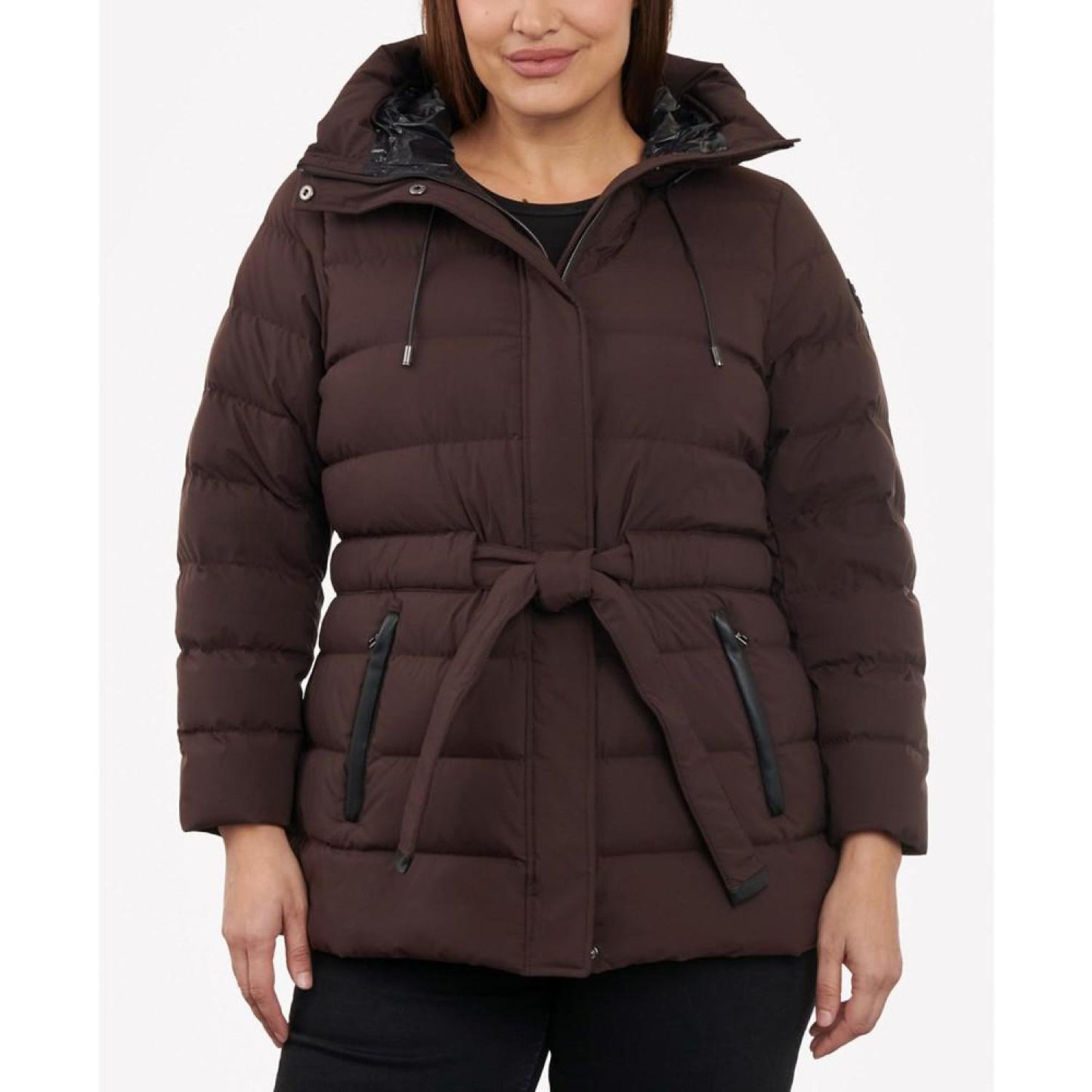 Women's Plus Size Belted Hooded Puffer Coat
