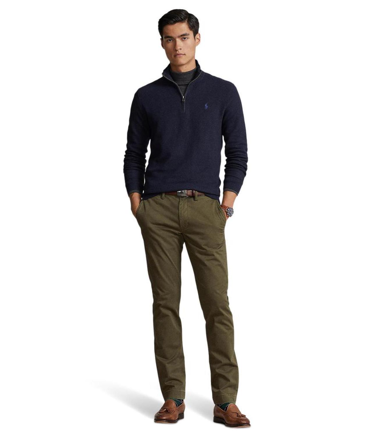 Mesh-Knit Cotton 1/4 Zip Sweater