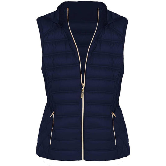 Down Fill Full Zip Removable Hood Puffer Vest In Navy Blue
