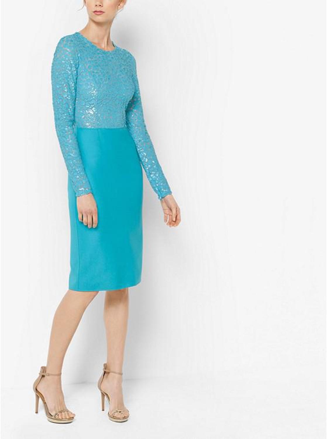 Embroidered Stretch Silk-Crepe Sheath Dress