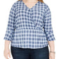 Plus Womens Plaid V-Neck Blouse