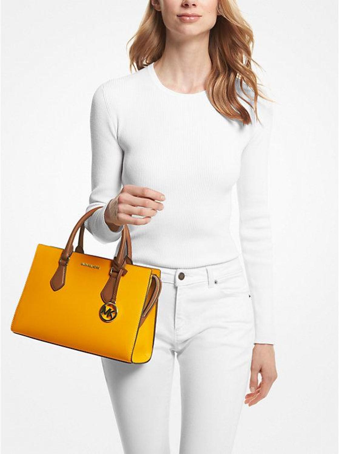 Sheila Medium Two-Tone Faux Saffiano Leather Satchel