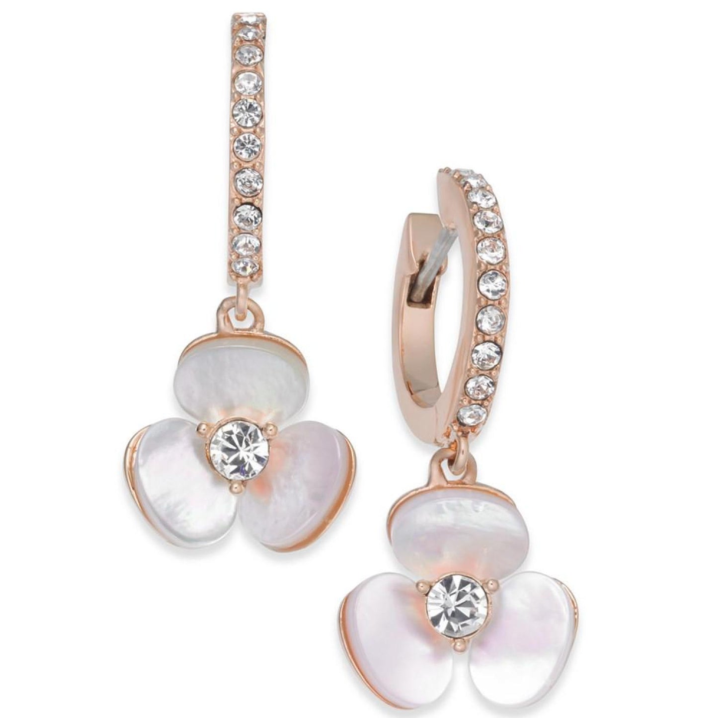 14k Rose Gold-Plated Pavé & Mother-of-Pearl Flower Drop Earrings