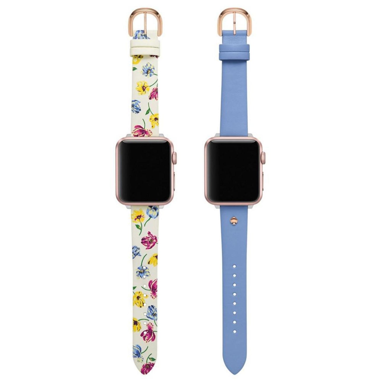 Women's Three Hand Quartz White Floral and Blue Leather Cross-Compatible Bands for Apple Watch, 38, 40, 41mm with Classic Watch Head Set, 38mm