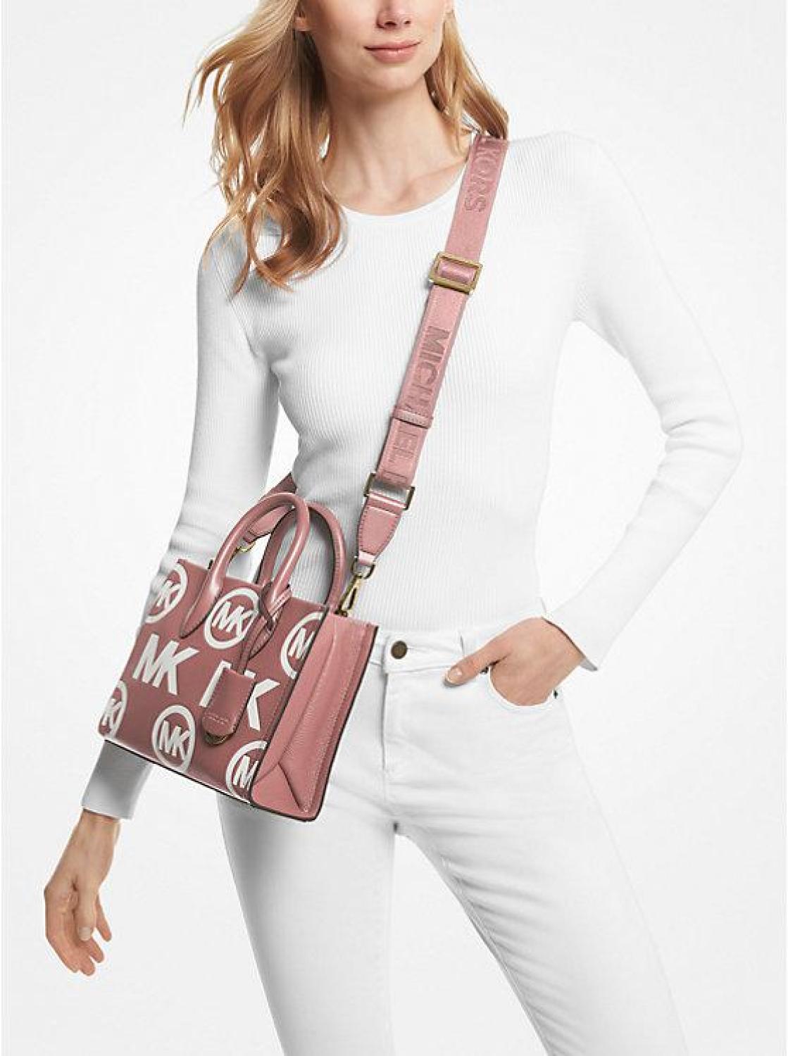 Mirella Small Logo Embossed Pebbled Leather Crossbody Bag