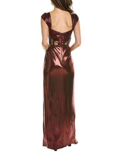 Marchesa Notte Metallic Column Gown
