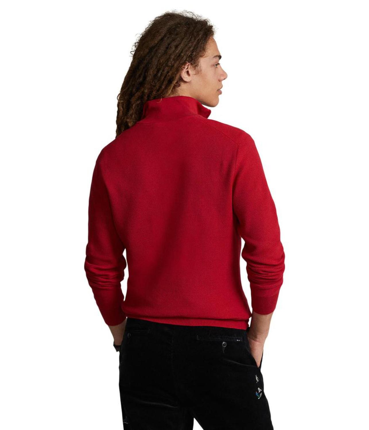 Mesh-Knit Cotton 1/4 Zip Sweater