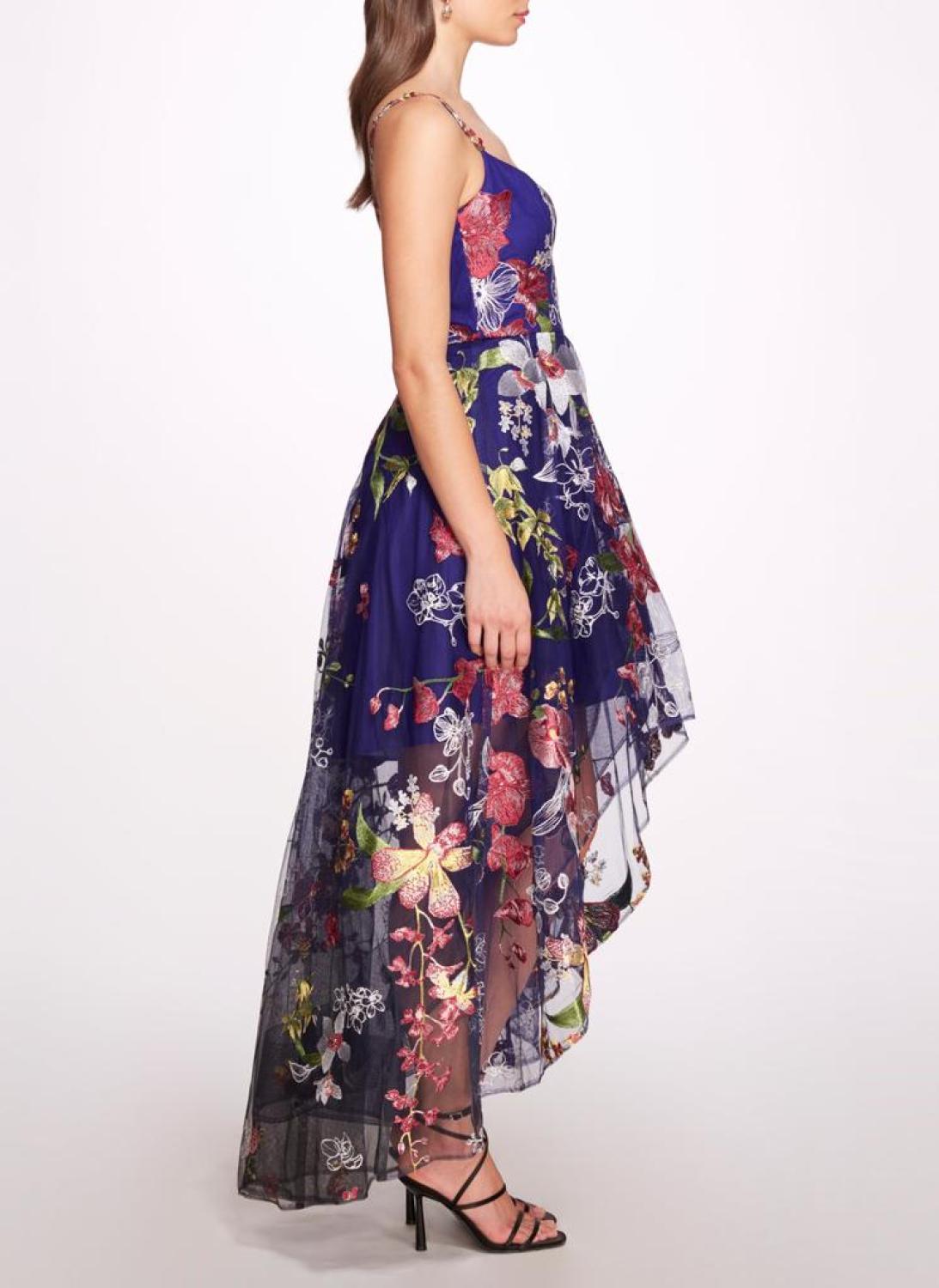 Hi-Lo Gown with Floral Trims