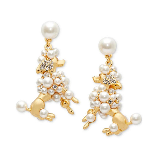 Gold-Tone Cubic Zirconia & Imitation Pearl Poodle Statement Earrings