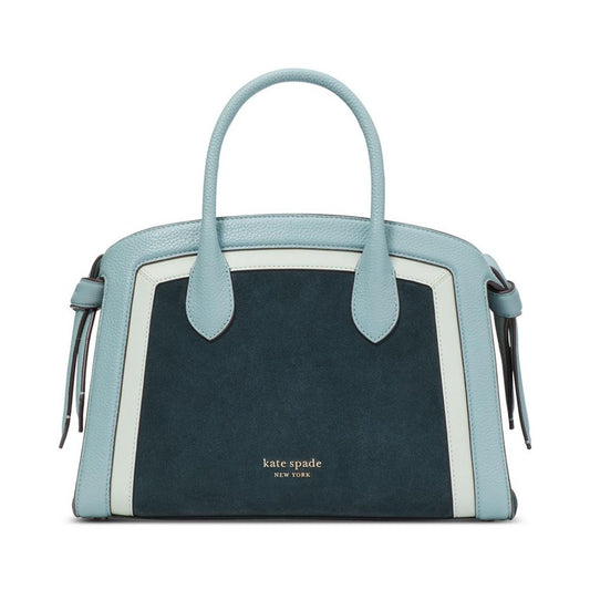 Knott Colorblocked Pebbled Leather and Suede Medium Zip Top Satchel