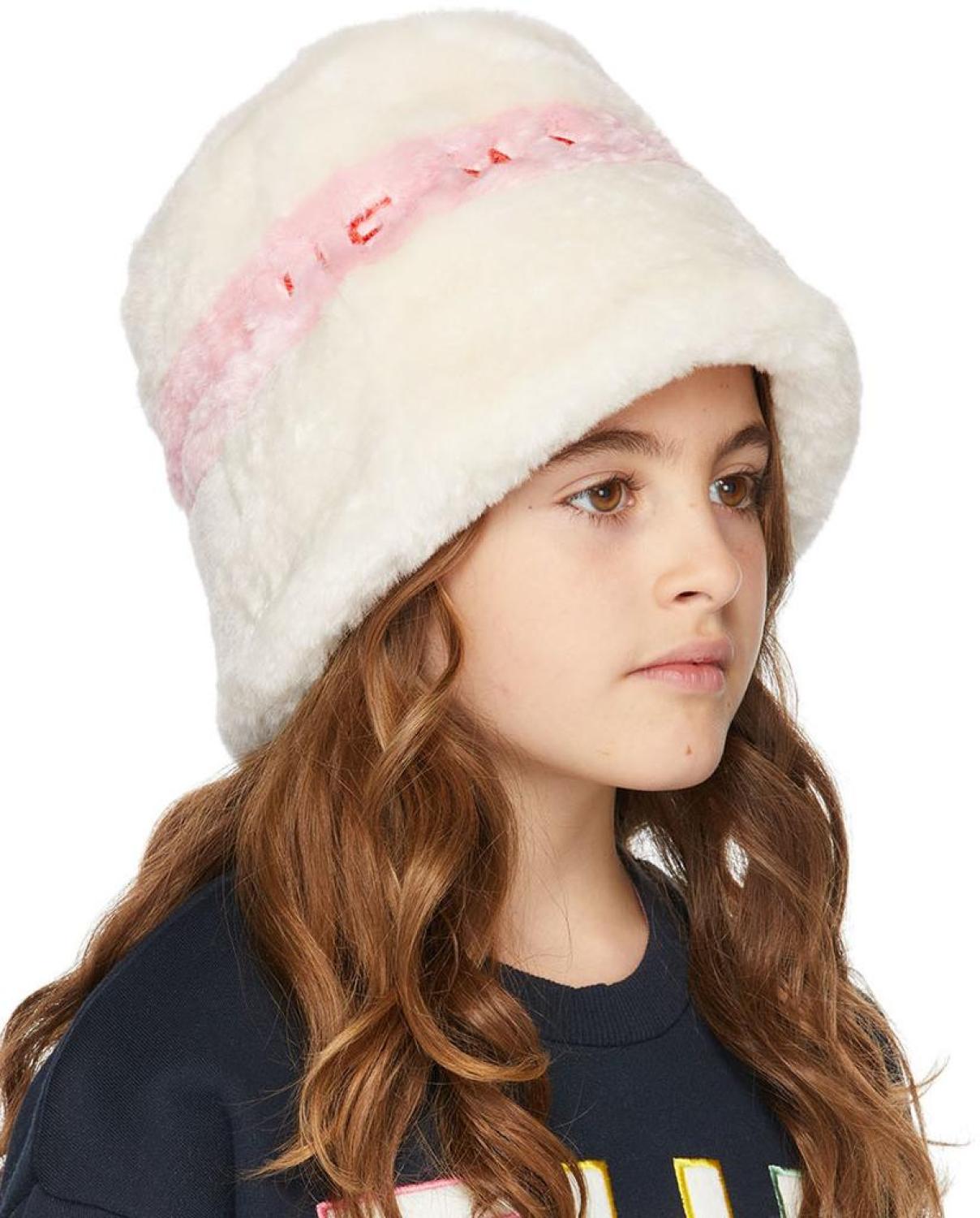 Kids Off-White & Pink Faux-Fur Bucket Hat