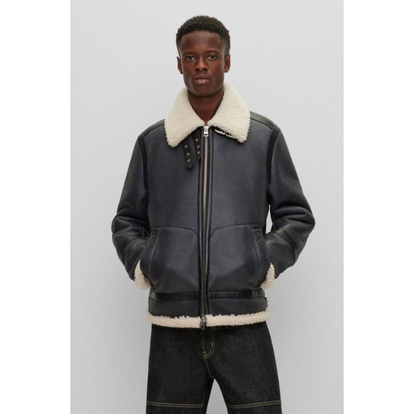 Regular-fit flight jacket in lamb shearling