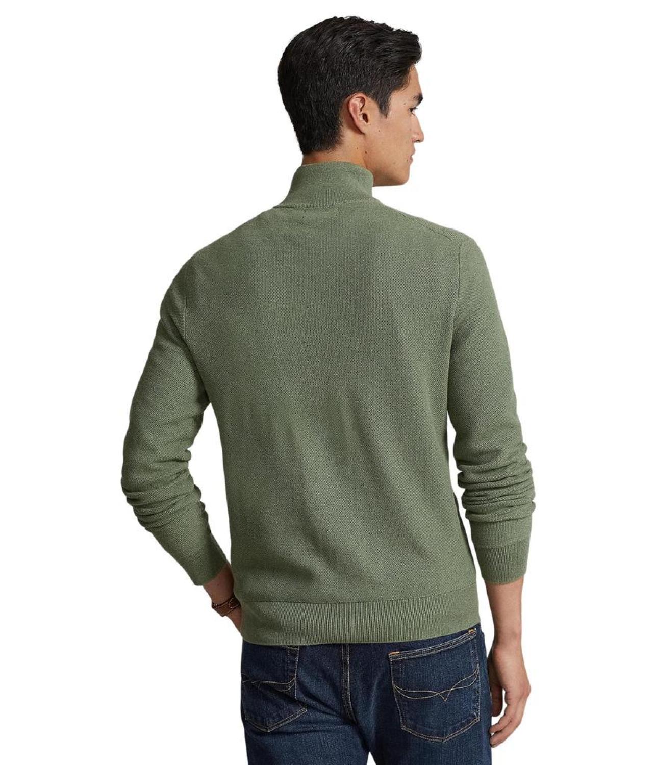 Mesh-Knit Cotton 1/4 Zip Sweater