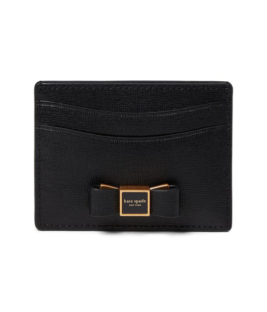 Morgan Bow Embellished Saffiano Leather Card Holder