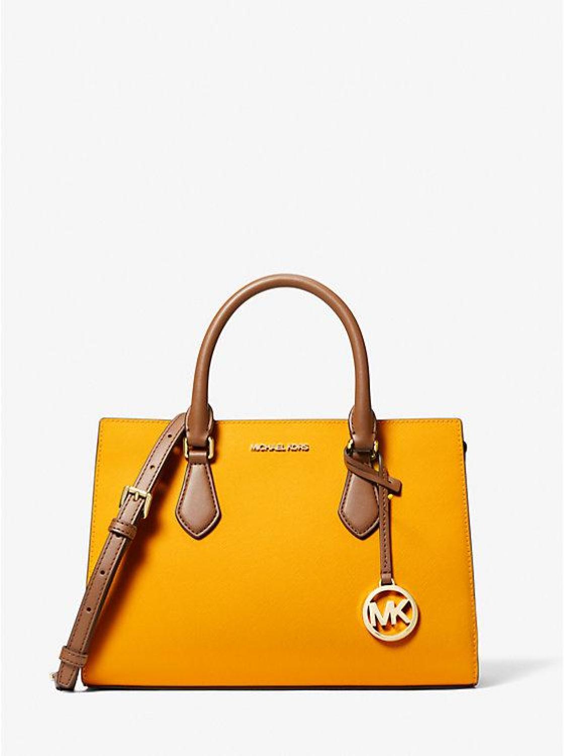 Sheila Medium Two-Tone Faux Saffiano Leather Satchel