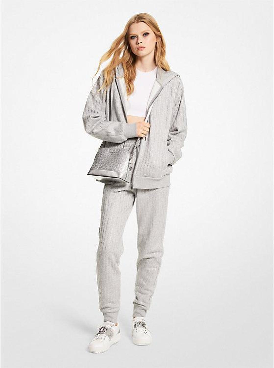 Crystal Pinstripe Organic Cotton Blend Zip-Up Hoodie