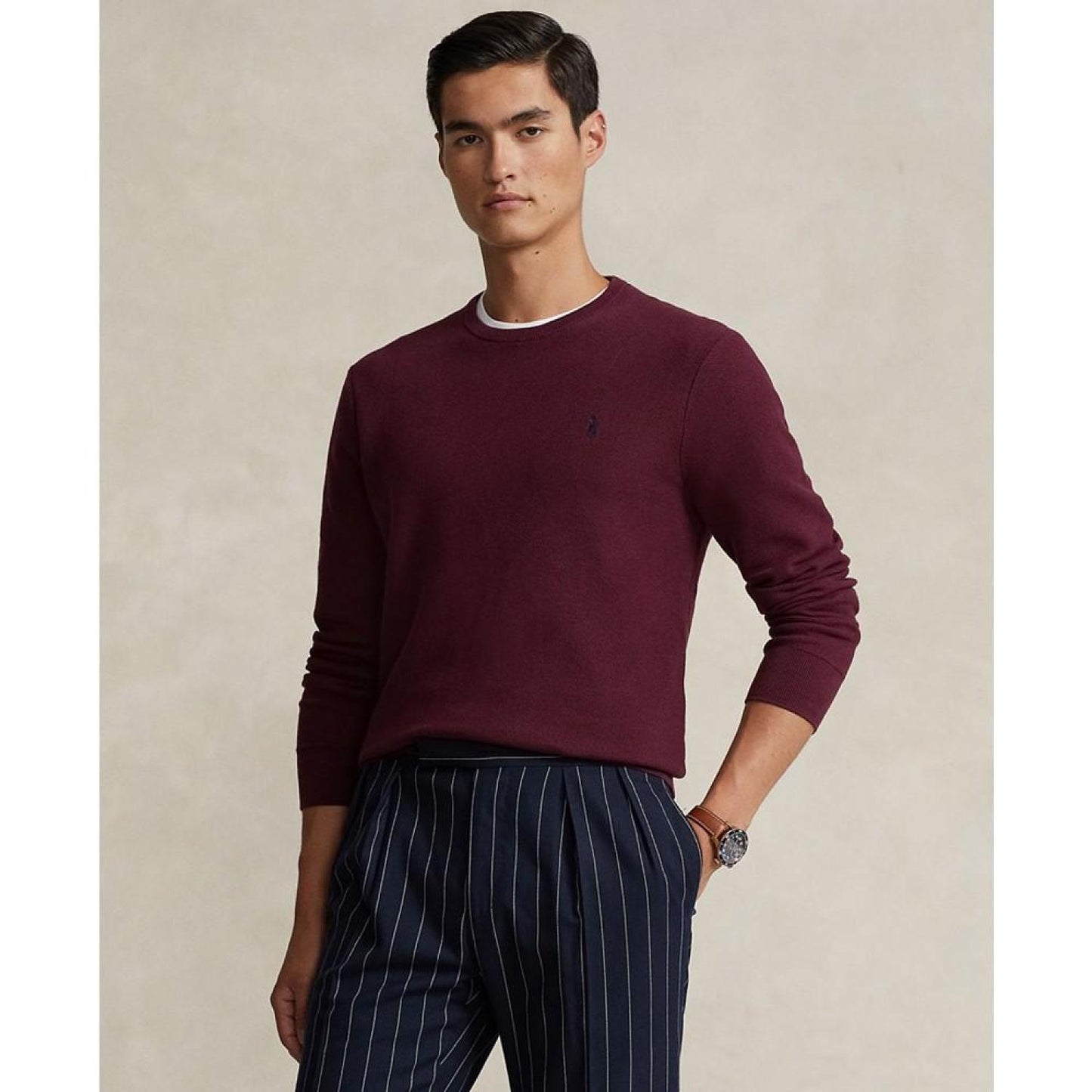 Men's Textured Cotton Crewneck Sweater