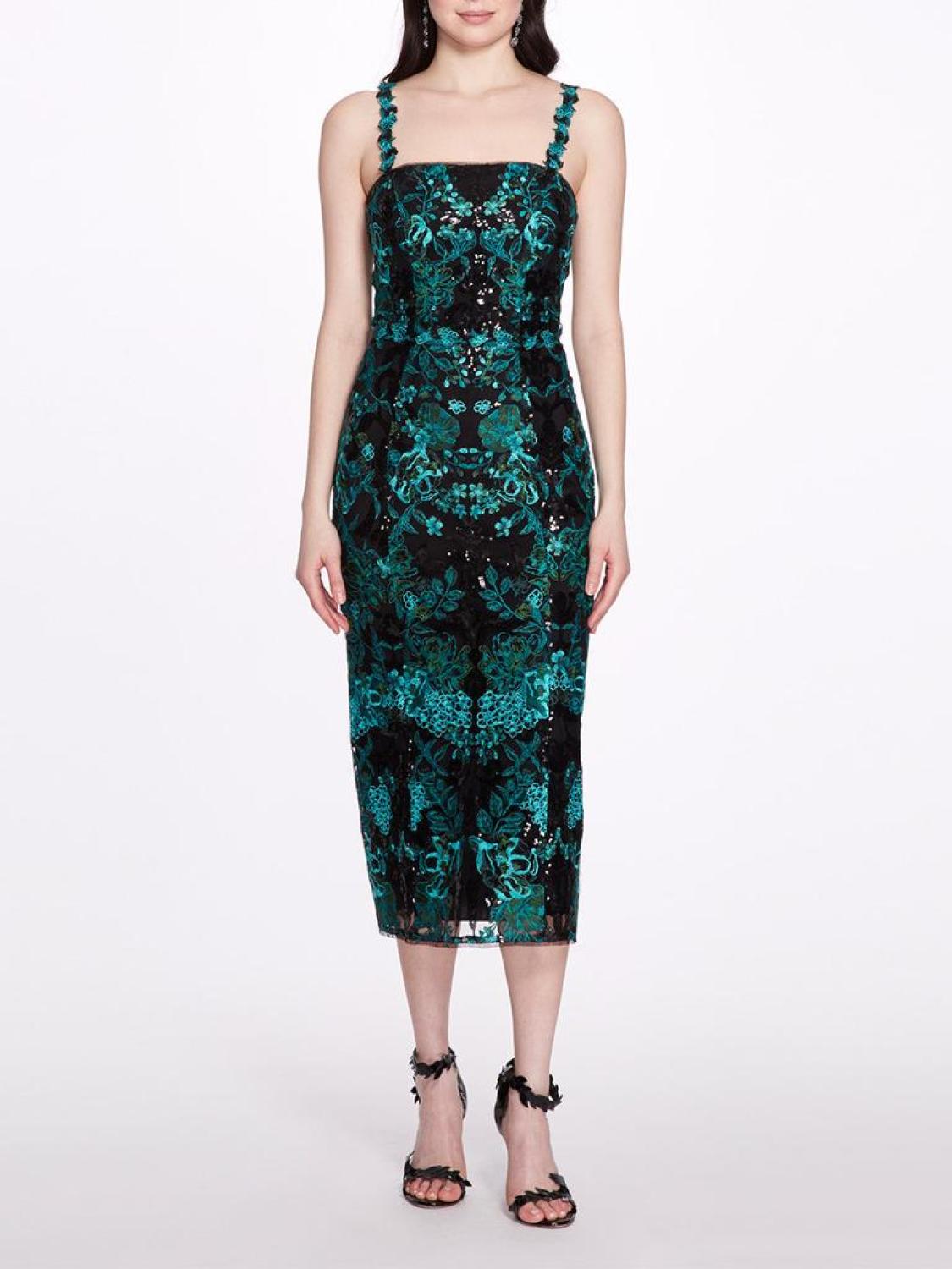 Embroidered Sequin Tea-length Gown