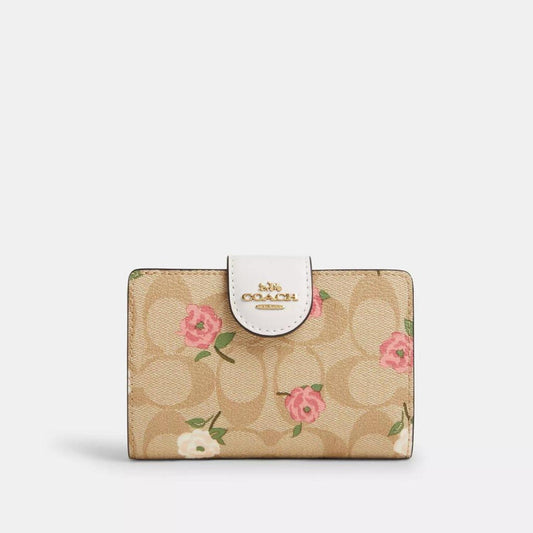 Coach Outlet Medium Corner Zip Wallet In Signature Canvas With Floral Print