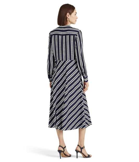 Striped Tie Front Crepe Midi Dress