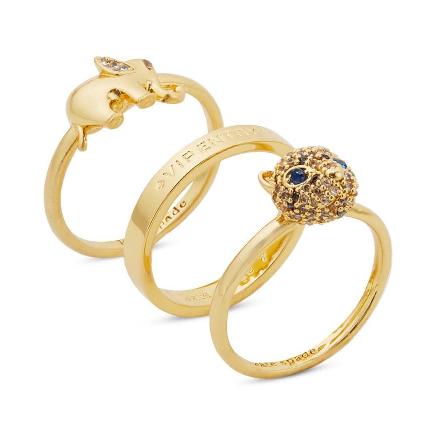 Gold-Tone 3-Pc. Set Crystal Elephant & Tiger Stack Rings