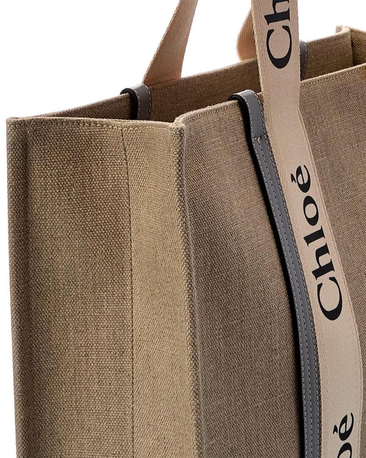 Chloe Woody Large Canvas & Leather Tote