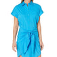 Tie Front Stretch-Cotton Blend Shirtdress