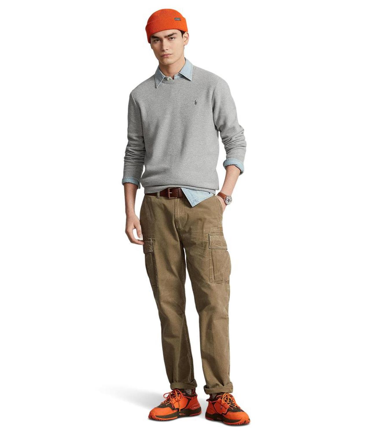 Textured Cotton Crew Neck Sweater