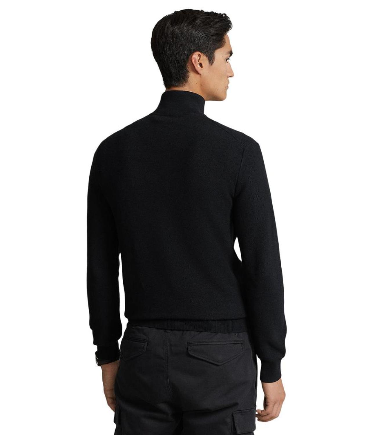 Mesh-Knit Cotton 1/4 Zip Sweater