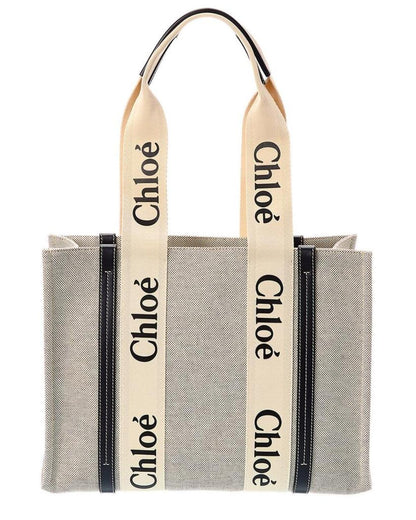 Chloé Woody Medium Canvas & Leather Tote