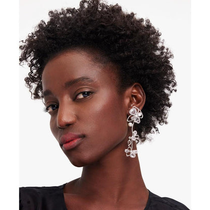 Silver-Tone Cubic Zirconia & Imitation Pearl Flower Statement Earrings