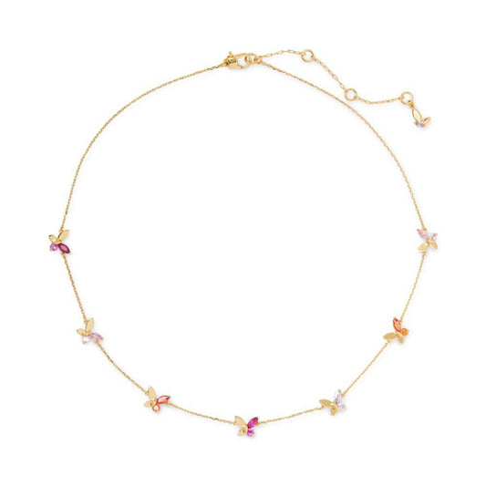 Gold-Tone Multicolor Cubic Zirconia Butterfly Collar Necklace, 16" + 3" extender