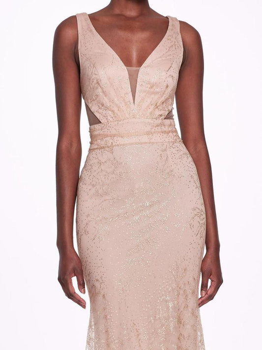 Sleeveless V-neck Glitter Gown