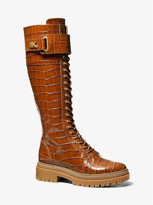Stark Crocodile Embossed Leather Combat Boot