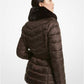 Faux Fur Trim Quilted Nylon Packable Puffer Jacket