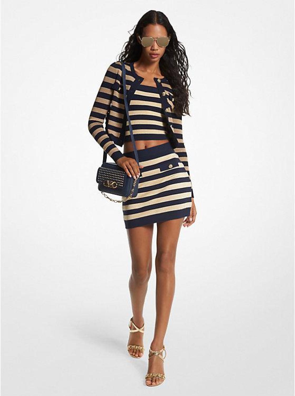Metallic Striped Knit Mini Skirt