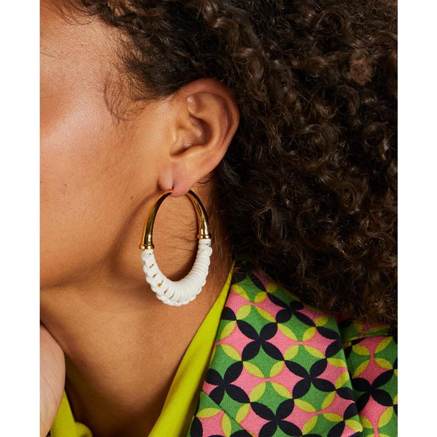 Gold-Tone Large Leather-Wrapped Hoop Earrings, 2.16"