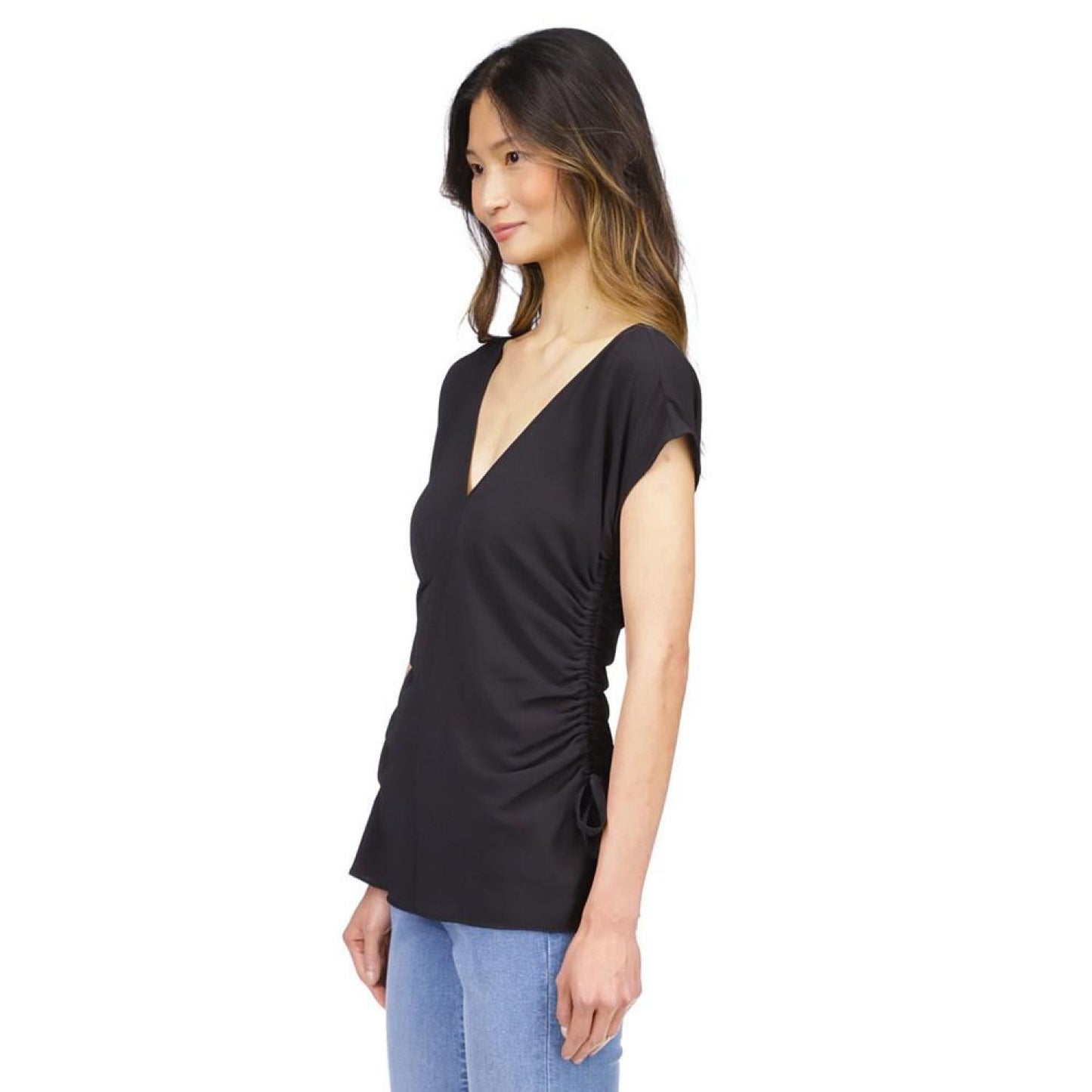 Women's Solid Ruched V-Neck Top