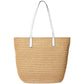Brie Leather-Trim Straw Medium Tote Bag