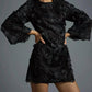3-D Floral Shift Mini Dress In Black