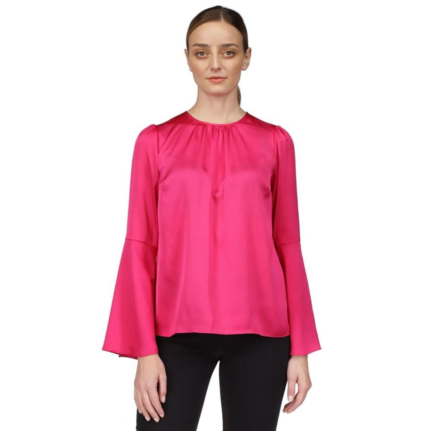 Women's Hammered-Satin Bell-Sleeve Top