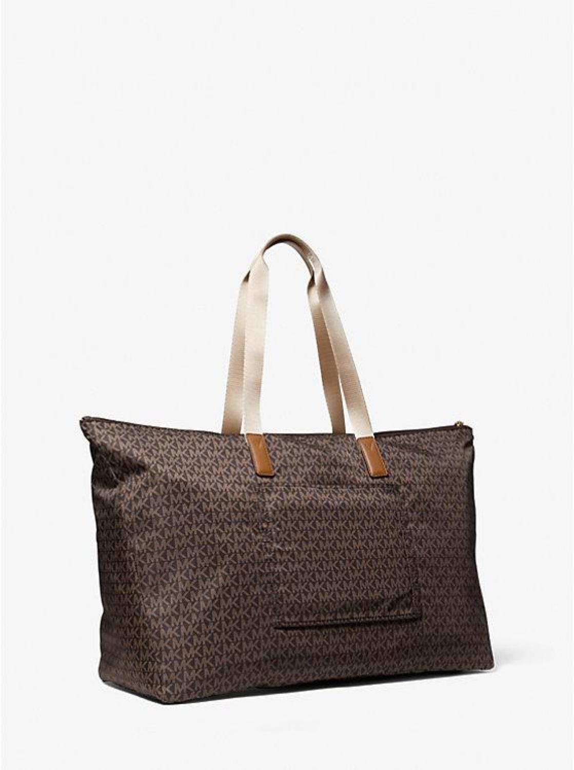 Jet Set Travel Large Signature Logo Print Woven Tote Bag