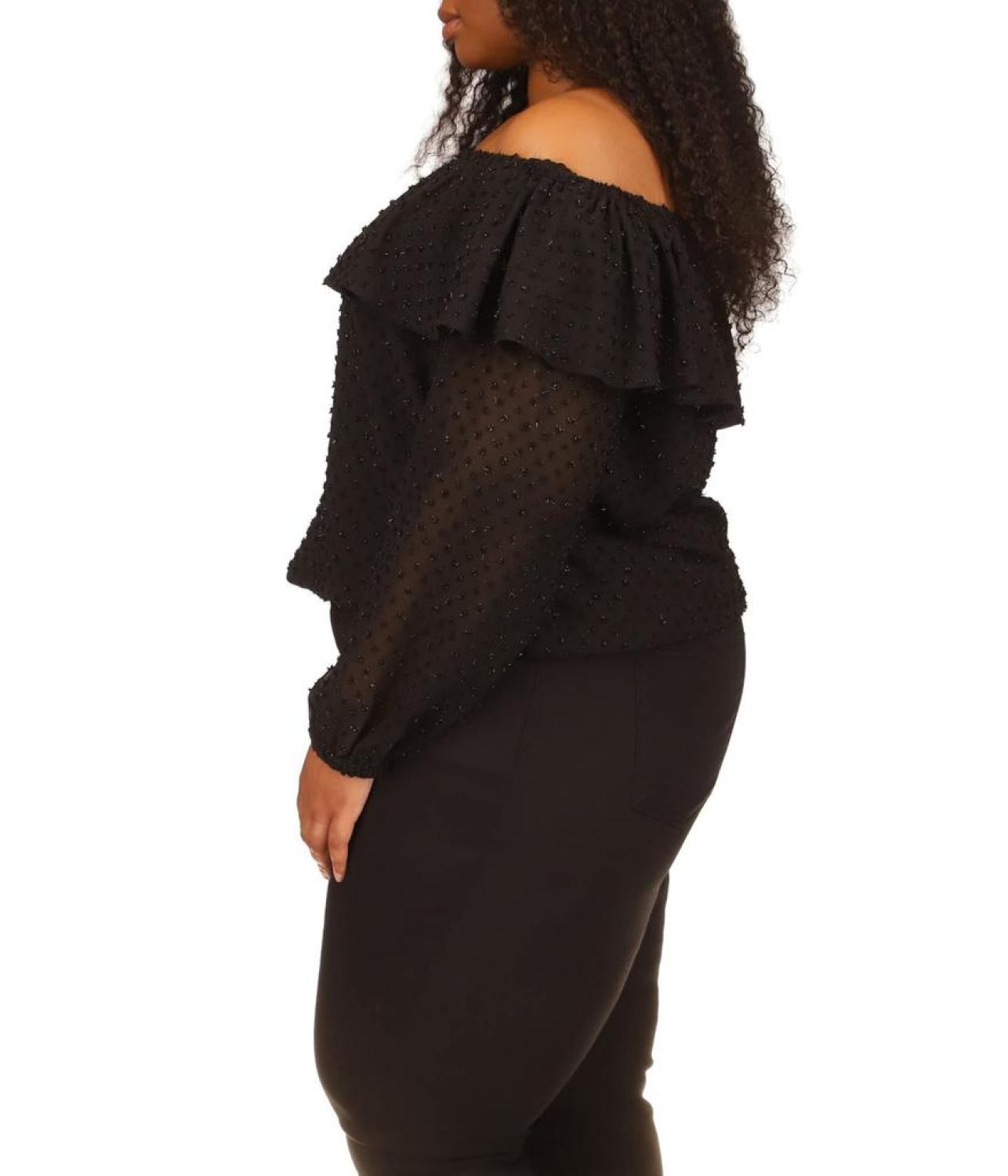 Plus Size Clip Chiffon Off Shoulder Top