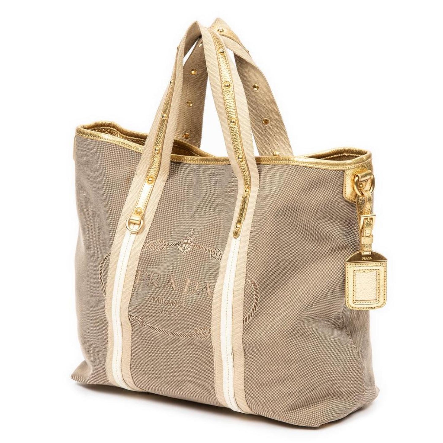 Studded Handle Jacquard Open Tote