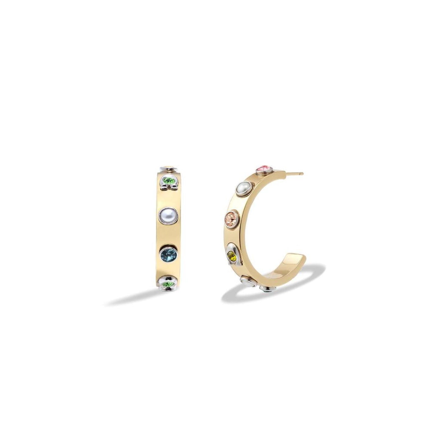 Pegged Stone Hoop Earrings